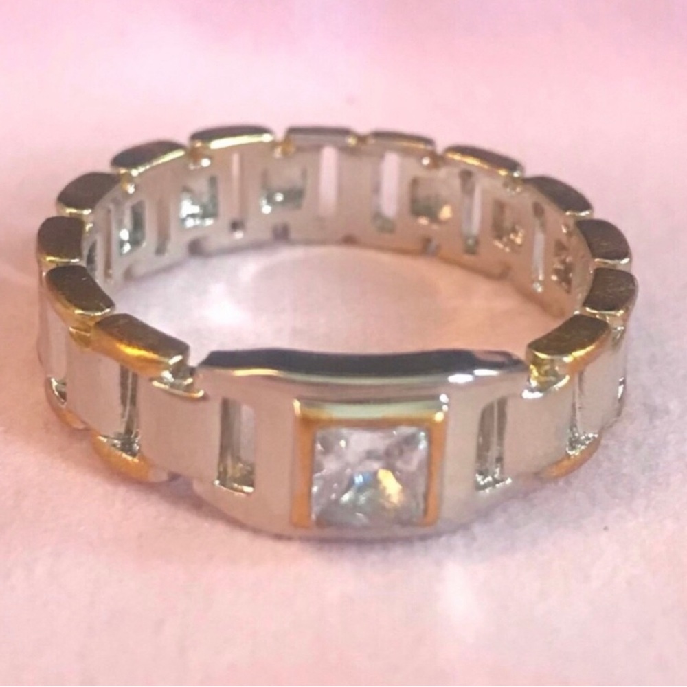 Sterling Silver with gold tone Square-Cut Accent Band Size 11
